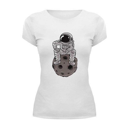 Заказать женскую футболку в Москве. Футболка базовая Космонавт на Луне от MariYang  - готовые дизайны и нанесение принтов.
