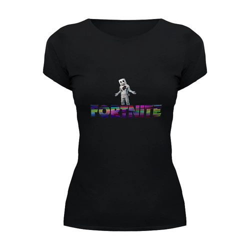 Заказать женскую футболку в Москве. Футболка базовая Marshmello Fortnite от THE_NISE  - готовые дизайны и нанесение принтов.