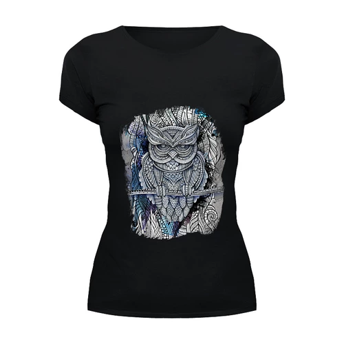 Заказать женскую футболку в Москве. Футболка базовая Doodle Owl от ArtBYtik - готовые дизайны и нанесение принтов.