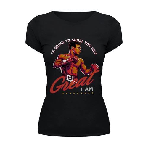 Заказать женскую футболку в Москве. Футболка базовая Muhammad Ali от Leichenwagen - готовые дизайны и нанесение принтов.