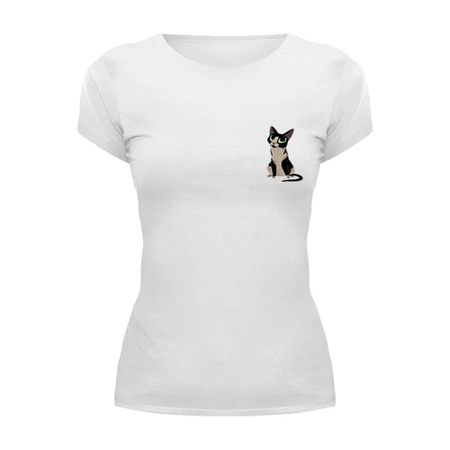 Заказать женскую футболку в Москве. Футболка базовая Карманный котик от Hop Shop - готовые дизайны и нанесение принтов.