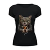 Заказать женскую футболку в Москве. Футболка базовая Whiskey Cat от skynatural - готовые дизайны и нанесение принтов.