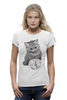 Заказать женскую футболку в Москве. Футболка базовая котик с рыбкой от cobra - готовые дизайны и нанесение принтов.