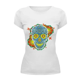 Заказать женскую футболку в Москве. Футболка базовая Floral Skull от enjoydiving - готовые дизайны и нанесение принтов.
