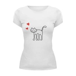 Заказать женскую футболку в Москве. Футболка базовая котик от Karina Radomskaya - готовые дизайны и нанесение принтов.