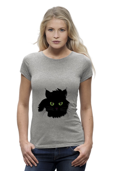 Заказать женскую футболку в Москве. Футболка базовая Черный кот от PolinaPo - готовые дизайны и нанесение принтов.