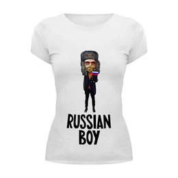 Заказать женскую футболку в Москве. Футболка базовая RUSSIAN BOY от Алексей - готовые дизайны и нанесение принтов.