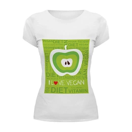Заказать женскую футболку в Москве. Футболка базовая I love vegan от jkg - готовые дизайны и нанесение принтов.