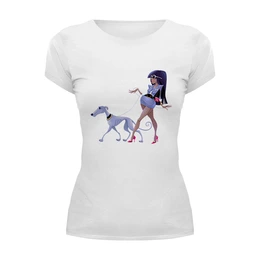 Заказать женскую футболку в Москве. Футболка базовая Леди с собакой от Yaroslava - готовые дизайны и нанесение принтов.