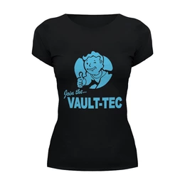 Заказать женскую футболку в Москве. Футболка базовая Fallout Vault-Tec от cherdantcev - готовые дизайны и нанесение принтов.