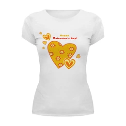 Заказать женскую футболку в Москве. Футболка базовая "Happy Valentine's Day!" от Abstractiya - готовые дизайны и нанесение принтов.