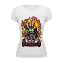 Заказать женскую футболку в Москве. Футболка базовая Hot Rod Skull от balden - готовые дизайны и нанесение принтов.