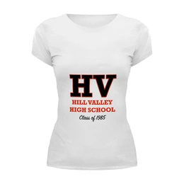 Заказать женскую футболку в Москве. Футболка базовая Hill Valley High School'85 от Nikita Nelyubin - готовые дизайны и нанесение принтов.