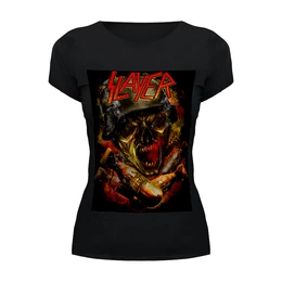 Заказать женскую футболку в Москве. Футболка базовая Slayer thrash metal band от Leichenwagen - готовые дизайны и нанесение принтов.