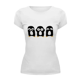 Заказать женскую футболку в Москве. Футболка базовая 3 пингвина от skynatural - готовые дизайны и нанесение принтов.