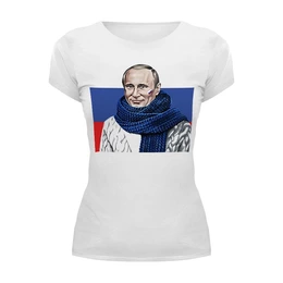 Заказать женскую футболку в Москве. Футболка базовая Путин от Серега Шнайдер - готовые дизайны и нанесение принтов.