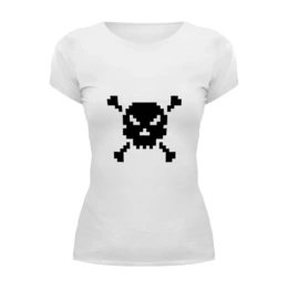 Заказать женскую футболку в Москве. Футболка базовая Pixel Art Skull от artKash - готовые дизайны и нанесение принтов.