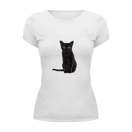 Заказать женскую футболку в Москве. Футболка базовая Кошка от THE_NISE  - готовые дизайны и нанесение принтов.