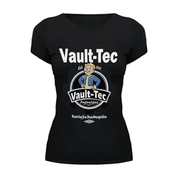 Заказать женскую футболку в Москве. Футболка базовая Fallout  Vault-Tec от cherdantcev - готовые дизайны и нанесение принтов.