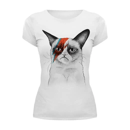 Заказать женскую футболку в Москве. Футболка базовая Grumpy Cat x Bowie от coolmag - готовые дизайны и нанесение принтов.