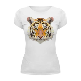 Заказать женскую футболку в Москве. Футболка базовая Полигональный тигр от ingenervolos@gmail.com - готовые дизайны и нанесение принтов.