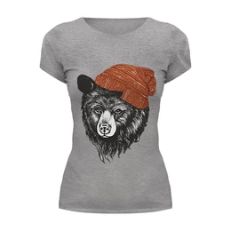 Заказать женскую футболку в Москве. Футболка базовая Медведь в шапке от vphone - готовые дизайны и нанесение принтов.