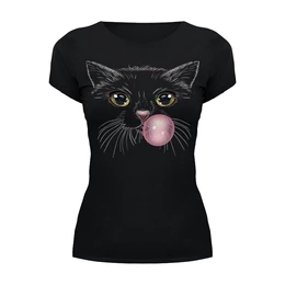 Заказать женскую футболку в Москве. Футболка базовая Чёрная кошка от printik - готовые дизайны и нанесение принтов.