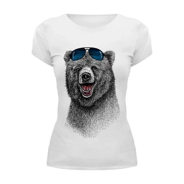 Заказать женскую футболку в Москве. Футболка базовая Позитивный медведь от Leichenwagen - готовые дизайны и нанесение принтов.