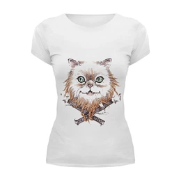 Заказать женскую футболку в Москве. Футболка базовая рыжий кот от olga - готовые дизайны и нанесение принтов.