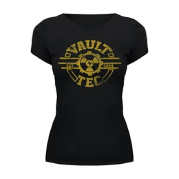 Заказать женскую футболку в Москве. Футболка базовая Fallout. Vault-Tec от geekbox - готовые дизайны и нанесение принтов.