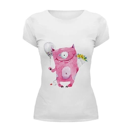 Заказать женскую футболку в Москве. Футболка базовая Милый розовый монстр от zen4@bk.ru - готовые дизайны и нанесение принтов.