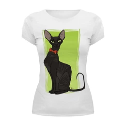 Заказать женскую футболку в Москве. Футболка базовая Чёрная кошка от Amerikanka - готовые дизайны и нанесение принтов.