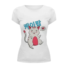 Заказать женскую футболку в Москве. Футболка базовая K-POP Cat от Павел Павел - готовые дизайны и нанесение принтов.