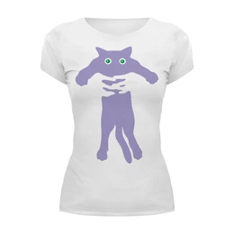 Заказать женскую футболку в Москве. Футболка базовая Cat in hands от balden - готовые дизайны и нанесение принтов.