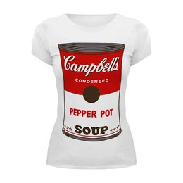 Заказать женскую футболку в Москве. Футболка базовая Campbell's Soup (Энди Уорхол) от coolmag - готовые дизайны и нанесение принтов.