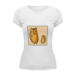 Заказать женскую футболку в Москве. Футболка базовая Два котика, смотрящие друг на друга от asnia@ya.ru - готовые дизайны и нанесение принтов.