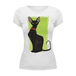 Заказать женскую футболку в Москве. Футболка базовая Чёрная кошка от fanart - готовые дизайны и нанесение принтов.