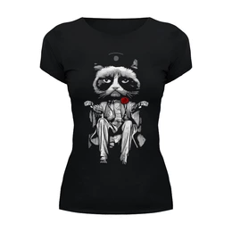 Заказать женскую футболку в Москве. Футболка базовая Сердитый Котик (Grumpy Cat) от coolmag - готовые дизайны и нанесение принтов.
