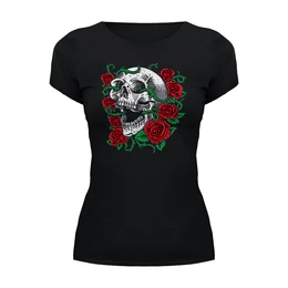 Заказать женскую футболку в Москве. Футболка базовая Skull and Roses от balden - готовые дизайны и нанесение принтов.