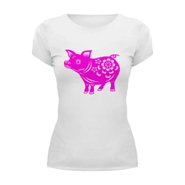 Заказать женскую футболку в Москве. Футболка базовая Розовая свинка от T-shirt print  - готовые дизайны и нанесение принтов.