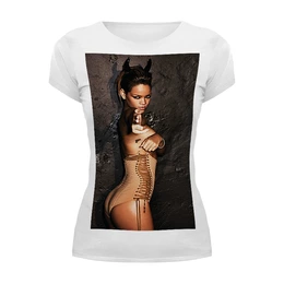 Заказать женскую футболку в Москве. Футболка базовая Rihanna от Vladec11 - готовые дизайны и нанесение принтов.