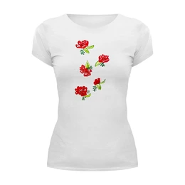Заказать женскую футболку в Москве. Футболка базовая Футболка Красные цветы от mrs-snit@yandex.ru - готовые дизайны и нанесение принтов.