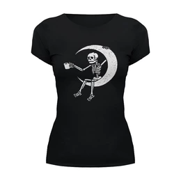 Заказать женскую футболку в Москве. Футболка базовая Скелет на Луне от MariYang  - готовые дизайны и нанесение принтов.