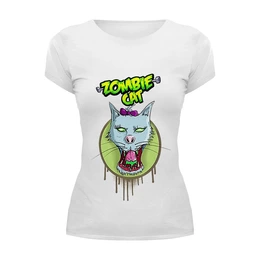 Заказать женскую футболку в Москве. Футболка базовая Zombie cat от ПРИНТЫ ПЕЧАТЬ  - готовые дизайны и нанесение принтов.