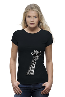 Заказать женскую футболку в Москве. Футболка базовая Модный жираф в очках от pangeaaffair - готовые дизайны и нанесение принтов.