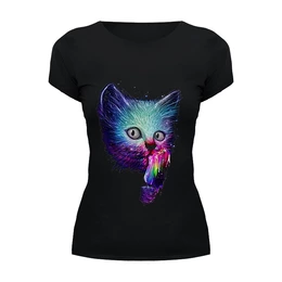 Заказать женскую футболку в Москве. Футболка базовая Swag cat от Sergio Happy - готовые дизайны и нанесение принтов.
