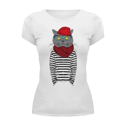 Заказать женскую футболку в Москве. Футболка базовая Cat Hipster от sashadasha - готовые дизайны и нанесение принтов.