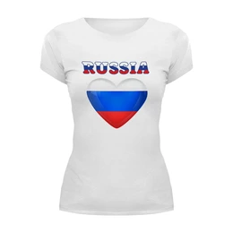 Заказать женскую футболку в Москве. Футболка базовая Я люблю Россию от T-shirt print  - готовые дизайны и нанесение принтов.