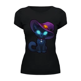 Заказать женскую футболку в Москве. Футболка базовая black cat от rinkusu - готовые дизайны и нанесение принтов.
