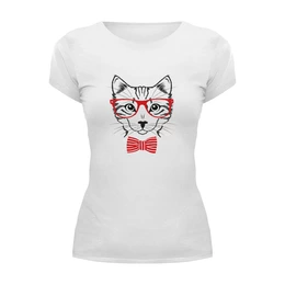 Заказать женскую футболку в Москве. Футболка базовая котик от annet0897 - готовые дизайны и нанесение принтов.
